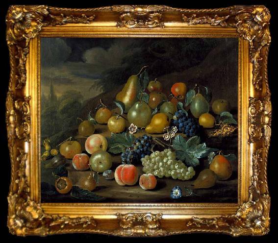 framed  Charles Collins A Still Life of Pears, Peaches and Grapes, ta009-2